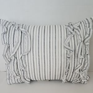 Laura Ashley Gray White Striped Ruffle Accent Pillow